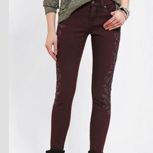 BDG Embroidered Red Denim Skinnies